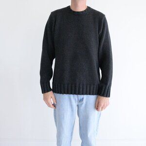 Vintage Eddie Bauer Navy 100% Cotton Knit Warm Winter Crew Neck Sweater Large